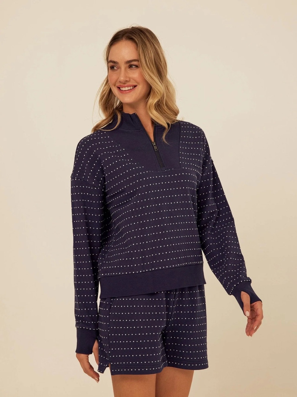 THREADS 4 THOUGHT Kindra Dot Embroidered Terry Pullover in Stargazer Ecru Size L